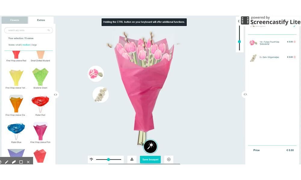 Van digitale, driedimensionale foto’s van bloemen zijn digitale boeketten samen te stellen